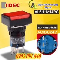 Nút nhấn nhả có đèn hình chữ nhật 5 chân mini phi 16mm 24V DC AC IDEC, Công tắc nguồn ấn bật tắt AL6H-M14RC mầu đỏ