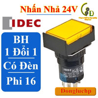 Nút nhấn nhả có đèn hình chữ nhật mầu vàng phi 16mm 24V AC/DC series IDEC AL6H-M14YC
