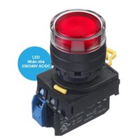 Nút nhấn nhả phi 22, có đèn, 220V AC/DC Idec YW1L-MF2E10QM3R, Màu Đỏ, 1NO
