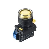 Nút nhấn nhả phi 22, có đèn, 220V AC/DC Idec YW1L-MF2E10QM3Y, Màu Vàng, 1NO