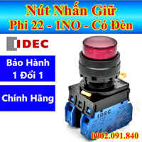 Nút nhấn tự giữ có đèn led phi 22mm 220v IDEC, Công tắc bấm ấn giữ trạng thái đề tủ điện tròn lồi màu đỏ YW1L-A2E10QM3R