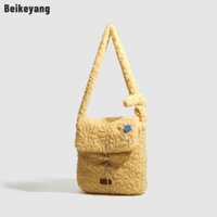 Nút thịt cừu màu vàng sữa Beikeyang Đa năng Túi đeo vai dung tích lớn mới