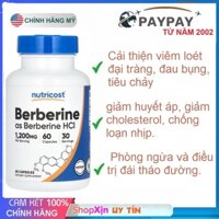 Nutricost Berberine của Mỹ Tăng Cường Sức Khỏe Tim Mạch Cholesterol, Đường Huyết và đau bụng tiêu chảy