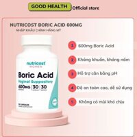 Nutricost Boric Acid Suppository 600mg - Viên đặt hỗ trợ an toàn vệ sinh phụ nữ, giảm viêm nhiễm
