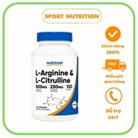 Nutricost L-Arginine & L-Citrulline, 120 viên uống hỗ trợ phục hồi sau luyện tập