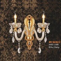 NV 0630/2: Đèn vách nến đôi, chén thủy tinh - KT: L400mm x H450mm - Đèn nến chân E14 x 2 bóng