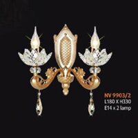 NV 9903/2: Đèn vách nến đôi chén thủy tinh - KT: L180mm x H330mm - Đèn chân E14 x 2 bóng