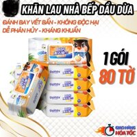 NXT388 GÓI 80 KHĂN GIẤY ƯỚT LAU BẾP ĐA NĂNG DÙNG 1 LẦN SIÊU SẠCH, AN TOÀN, TẨY DẦU MỠ, TINH DẦU DỪA KHỬ MÙI HIỆU QUẢ