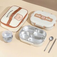 NXT388 HỘP CƠM VĂN PHÒNG GIỮ NHIỆT 4 NGĂN GẤU DEAR BEAR INOX 304 CAO CẤP, CÓ TÚI GIỮ NHIỆT