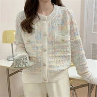 NZN Áo khoác hương thơm nhỏ màu hồng mùa thu mới Crop Top Áo len dệt kim dài tay một ngực rộng