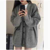 NZN Áo len nữ mùa đông màu đen thời trang Áo khoác cardigan dệt kim dài tay dáng rộng và mềm mại