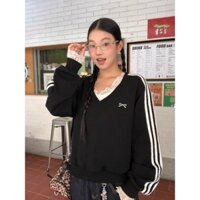 NZN Áo Sơ Mi Đen Nữ Xuân Thu Phong Cách Mới Áo Khoác Mỹ Cổ Chữ V Áo Chui Đầu Rời Dài Tay Top