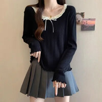 NZN Áo thun dài tay phong cách Hàn Quốc áo ren nữ kiểu Pháp