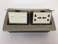Ổ cắm âm sàn đôi SINO Amigo SPU-52S màu bạc lắp 2 điện đa năng 2 mạng Lan CAT6 hàng chính hãng