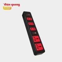 Ổ CẤM CHỊU NHIỆT ĐIỆN QUANG ĐQ ESK 5BR Ổ CẮM 5 LÔC KẾT HỢP 2 CÔNG TẮC AN TOÀN MÀU ĐEN ĐỎ