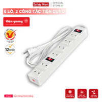 Ổ cắm chịu nhiệt Điện Quang ĐQ 001A-01 (6 lỗ 2 chấu) 2500W hai công tắc, bảo vệ quá tải - Bảo hành 12 tháng