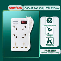 Ổ Cắm Chịu Tải SOPOKA 2200W 6A2. Tối Ưu Thiết Kế Phù Hợp Mọi Góc Cắm, Chống Vỡ Chống Cháy. BH24T
