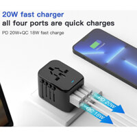 Ổ cắm chuyển đổi du lịch GSM PD20W phích sạc nhanh đa năng 2 usb 2 typeC điện travel adapter worldwide travel universal
