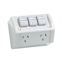Ổ cắm CLIPSAL WSC227-2X | Double Weatherproof Power Point 10amp c/w Extra Switch