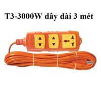 Ổ cắm có dây chịu tải công suất 3000W, ổ cắm thợ công trình công suất lớn chịu va đập - T3-3000W dài 3 mét