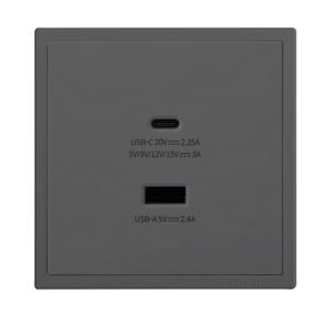 Ổ cắm cổng sạc USB 5V 2,4A và USB type C 45W vuông Simon i7 70E727