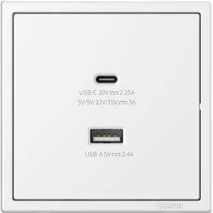 Ổ cắm cổng sạc USB 5V 2,4A và USB type C 45W vuông Simon i7 70E727