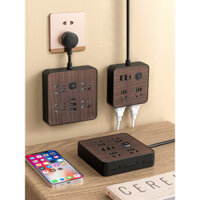 Ổ cắm đa chức năng hình vuông bằng gỗ đồng với sạc USB cho sử dụng tại nhà và ký túc xá