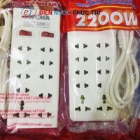 Ổ cắm điện 10 cửa lõi sứ chịu nhiệt 2 nút nguồn role reset chống quá tải liền dây 2200W SOPOKA dây 2m, 4m, 6m