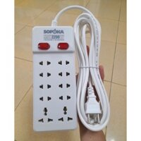 Ổ cắm điện 10 cửa lõi sứ chịu nhiệt 2 nút nguồn role reset chống quá tải liền dây 2200W SOPOKA dây 2m, 4m, 6m