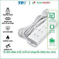 Ổ cắm điện 3 lỗ 4 lỗ có dây dài 3m 5m 10A 2500W có màn màng che công tắc tắt ON OFF màu trắng TPE Tiến Phát - Khải Phước