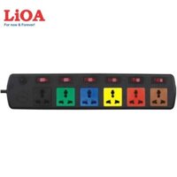 Ổ cắm điện 6 lỗ 6 công tắc LIOA Model 6DOF32N, ~2000W, dây dài 3m