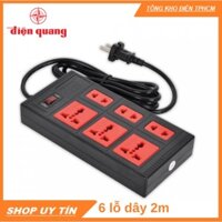 Ổ Cắm Điện 6 lỗ Điện Quang ĐQ ESK 6ECO, có công tắc, 6 lỗ, dây 2m,( Màu Đỏ Đen )