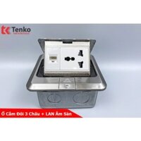 Ổ Cắm Điện Âm Sàn 3 Chấu Kèm Mạng LAN Chính Hãng Tenko TK-J02-04 Màu Bạc