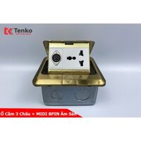 Ổ Cắm Điện Âm Sàn 3 Chấu Kèm Cổng MIDI 8PIN Chính Hãng Tenko TK-J02-21 Màu Vàng