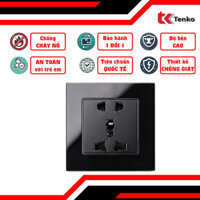 Ổ Cắm Điện Âm Tường Vuông Mặt Kính Cường Lực TK-F71D-18 Đen