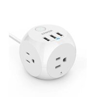 Ổ cắm điện Anker PowerPort Strip 3 – Ổ cắm với Công tắc điều khiển, Bảo vệ quá tải, Cáp 5 ft, cho iPhone XS / XR / Max, Siêu nhỏ gọn cho du lịch, Tàu du lịch và Văn phòng – A2763