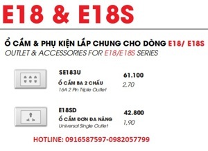 Ổ cắm điện ba, 2 chấu 16A LiOA SE183U