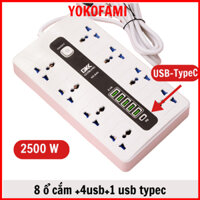 Ổ Cắm Điện Cao Cấp 2500W 8 Lỗ 5 usb + 1 Type C Dây Dài 1m9 Bảo Hành 1 Đổi 1| YOKOMALL