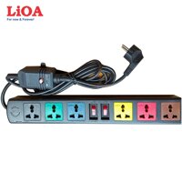 Ổ cắm điện chống giật lioa, 6 ổ cắm, 2 công tắc, 3300W, dây dài 3M, 6D33N-CG