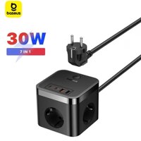 Ổ cắm điện đa năng Baseus PowerCombo Cube Power Strip có 3 ổ cắm AC + 2USB + 2Type C 30W dây dài 1.5m