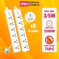 Ổ Cắm Điện Đa Năng Có Công Tắc Nguồn 346 Ổ , 3M5M Dây Chống Giật Chống Cháy Chất Lượng Cao Deli - Hàng Chính Hãng - ET401 - 406 - 6 ổ điện, 1 công tắc nguồn - 5m