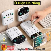 Ổ Cắm Điện Đa Năng Dán Tường Hình Mèo Cute OD-318, 3 Cổng USB Chống Giật Thông Minh Dây Dài 3m