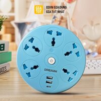 Ổ cắm điện đa năng Dreamm dây 3m rút gọn, 2 cổng USB và 1 type C, công tắc an toàn, công suất 2500W