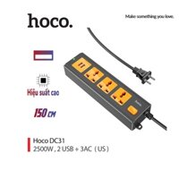 Ổ cắm điện đa năng Hoco DC31 chống cháy nổ 3 cổng AC và 2 cổng sạc USB dây dài 1.5M