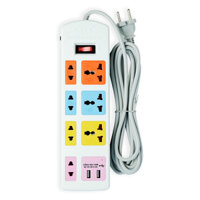 Ổ cắm điện đa năng Honjianda HJD-0448B - 0448B, 7 lỗ, 1 USB - 5 mét