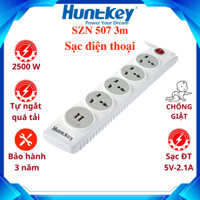 Ổ cắm điện đa năng Huntkey SZN 507- 4 ổ tự ngắt quá tải, chống giật, có 2 cổng USB sạc điện thoại