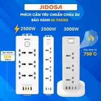 Ổ Cắm Điện Đa Năng JIDOSA Ổ Vuông Dẹt Sạc Nhanh PD20W TypeC USB Chịu Tải Công Suất 2500W Bảo hành 36 tháng