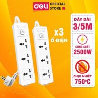 Ổ Cắm Điện Đa Năng Kèm Cổng USB Có Công Tắc Tải 2500W Nắp Chống Giật Chống Cháy Chất Lượng Cao Deli - Dây 2M3M5M - ET401 411 - 3 ổ, 1 nguồn, dây 3m
