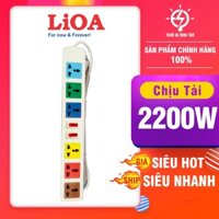 Ổ cắm điện đa năng LIOA, 2200W, 6 ổ cắm, 2 công tắc, dây dài 3M, 5M, 6D32WN - 6D52WN - Thiết Bị Điện T&H