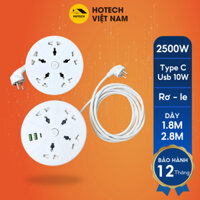 Ổ cắm điện dây rút Hotech 1,8-2,8m 2500w chống giật chống cháy rơle chống quá tải an toàn có Usb và type C 5V2A OD17H
